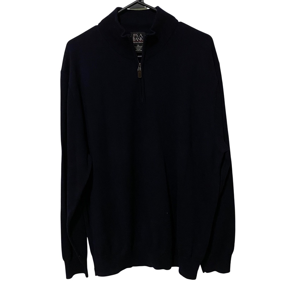 Jos A Bank Mens Black 1/4 Zip Sweater XL Knit Merino Wool Minimalist Neutrals